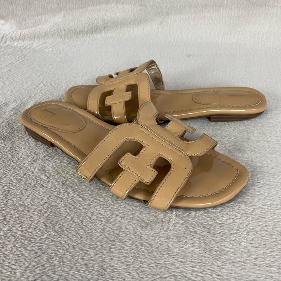 Sam Edelman Bay Womens Slide Sandals Size 8.5 M Tan Patent Leather Flats Slip On - Picture 3 of 12